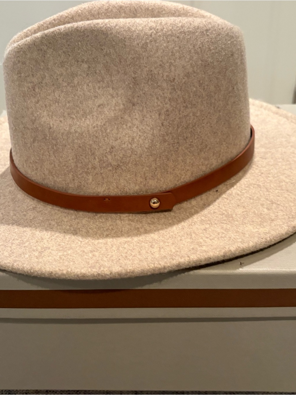 Free People Cream Felt Fedora with Brown Band
